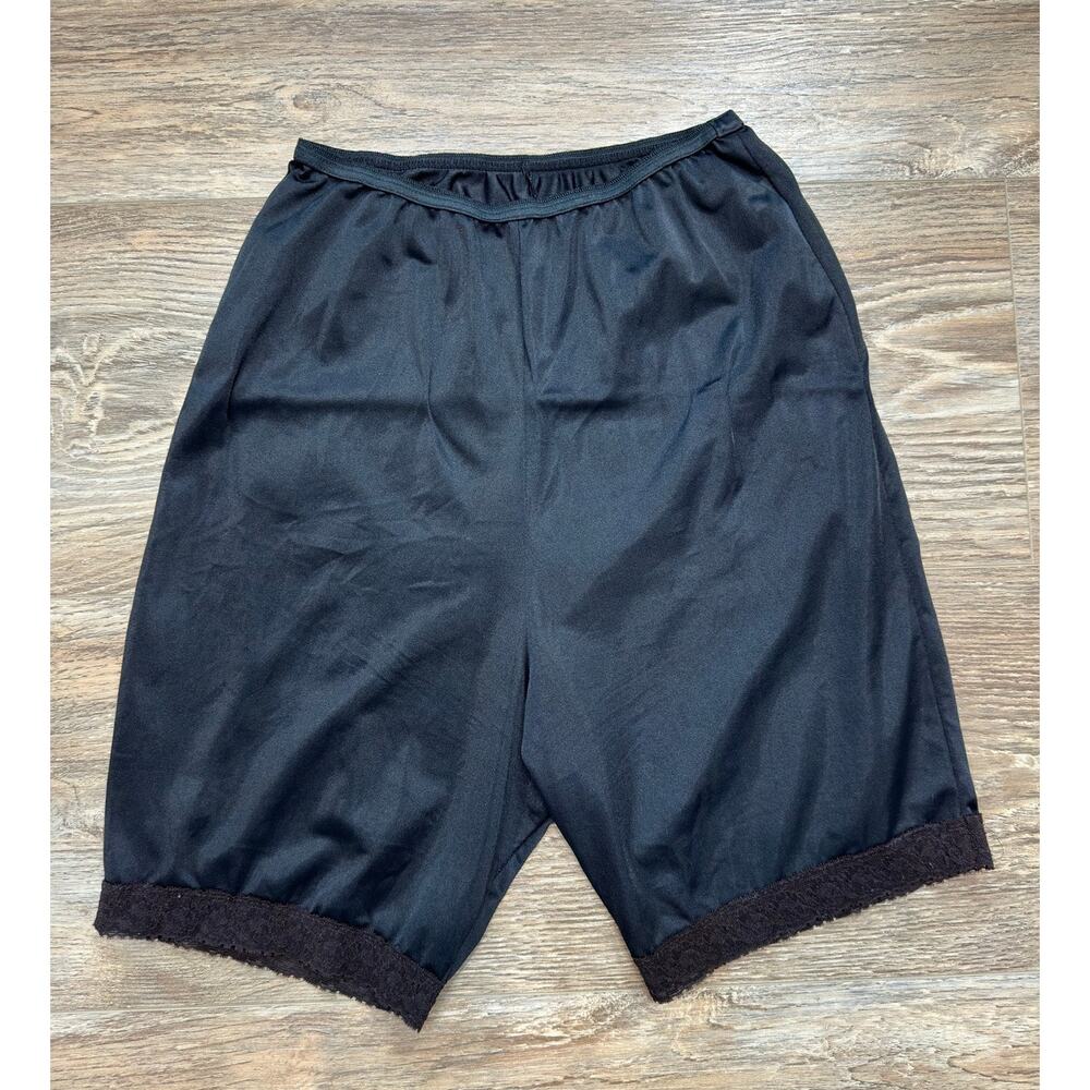Vintage Lorraine Black Lace Hem Long Slip Culotte Shorts Pettipants Sz: 5/37